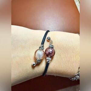 Handcrafted Glass Bead Bracelet - Pink and Clear